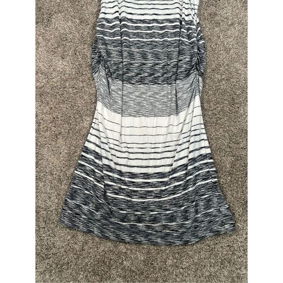 Athleta Comeback Tank Midi Dress Ruched Cinched Sides Striped White/Black 1X - Picture 11 of 12